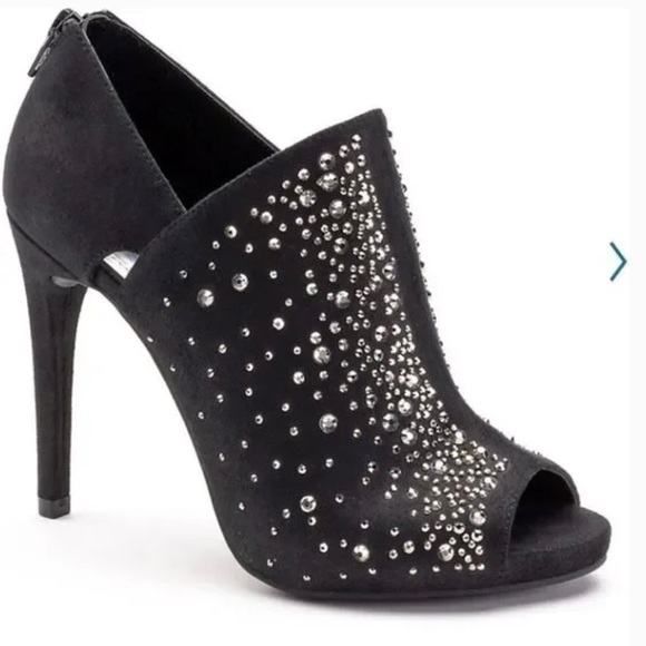 Jennifer Lopez Peep Toe Shoe Booties With Gunmetal Metallic Stones Size 7 1/2 - Picture 3 of 17